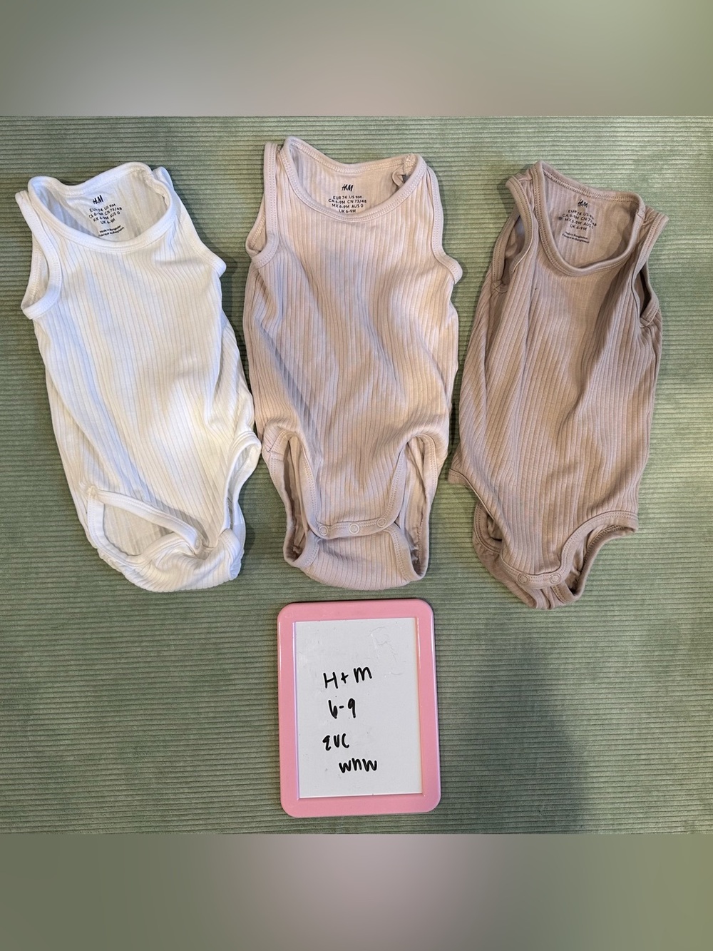 H&M Ribbed Sleeveless Baby One-Piece Bodysuits - White, Light Beige, Taupe